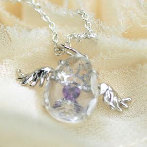 クォーツ＆ガーネットパワーストーンペンダントトップ　シルバー天使の羽　天然石