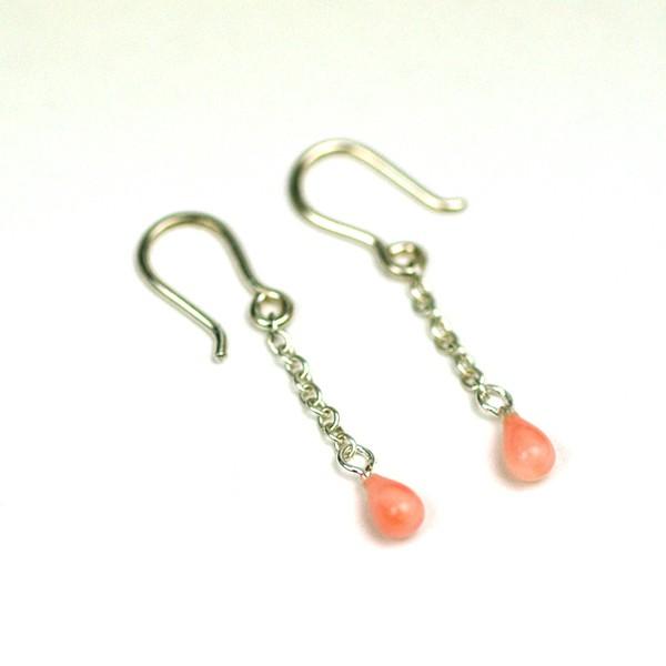 ミニペアドロップコーラルピアス　/　姫珊瑚（コーラル）パワーストーン　天然