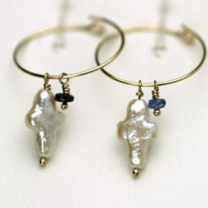 マリアゴールドリングピアス/サファイヤ＆パールパワーストーン　天然石