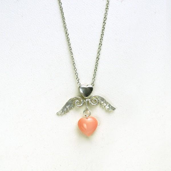 エンジェルウイングハートコーラルネックレス　/　パワーストーン　 姫珊瑚 　ピンクコーラル　天然