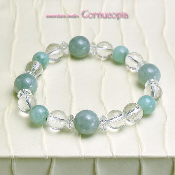 翡翠＆エメラルド＆水晶レディースブレスレット　送料無料　翡翠　エメラルド　世界４大宝石　パワーストー...