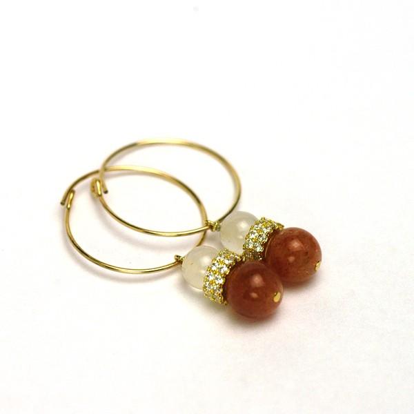 ルナソルピアス１　ムーンストーン＆サンストーン　パワーストーン　天然石　ピアス（イヤリング）　６月誕...