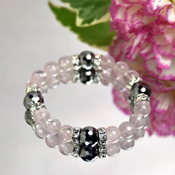 弥山(ミセン)テラヘルツブレスレットD　テラヘルツ１０ｍｍ　ローズクォーツ８ｍｍ　パワーストーン　弥...