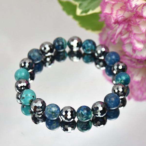 弥山(ミセン)テラヘルツブレスレットK　クリソコラ１０ｍｍ・テラヘルツミラーカット１０ｍｍ　　聖地弥...