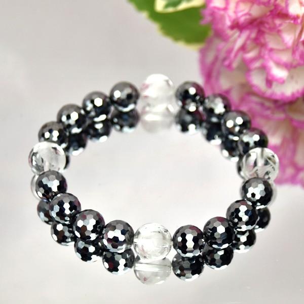 弥山(ミセン)テラヘルツ４神ブレスレットL　風水４神素彫水晶1２ｍｍ　テラヘルツ10ｍｍ　送料無料　...