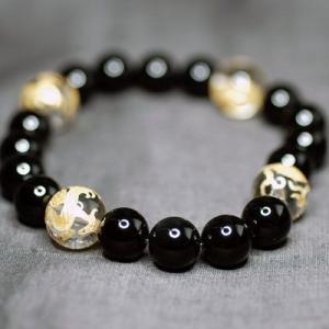 ミネルバパワーストーン　メンズブレスレット　/オニキス＆四神彫り水晶　天然石　送料無料