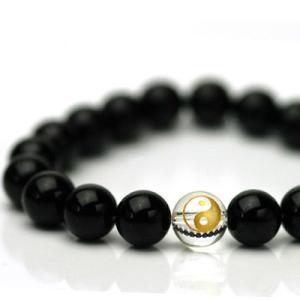 インエンドヨンパワーストーンメンズブレスレット/オニキス＆陰陽彫水晶　天然石　送料無料