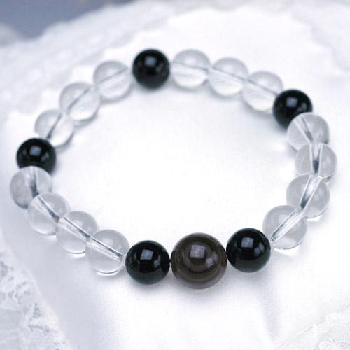 ガーディアンパワーストンメンズブレスレット　/縞メノウ＆オニキス＆クォーツ　天然石