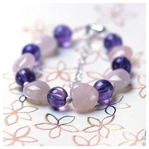 パワーストーン　レディース　ブレスレット　ローズハートブレス　ローズクォーツ＆アメジスト　天然石　送...