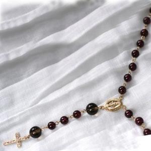 ガーネットロザリオネックレス/ガーネット&amp;スモーキークォーツパワーストーン　天然石　送料無料