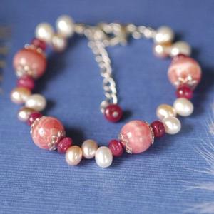 ルビー＆パール＆インカローズブレスレット　送料無料　レディース　パワーストーン　天然石　