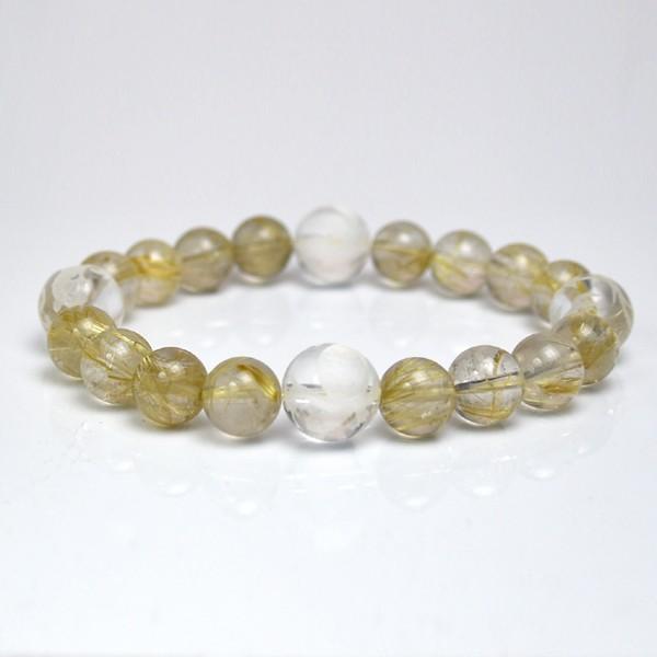 ゴールドパワーストーン　メンズブレスレット　/ルチルクォーツ＆四神彫り水晶　天然石　送料無料