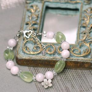 プレナイト＆ピンクカルサイト＆水晶ブレスレット　レディース　送料無料　パワーストーン天然石　ピュアヒ...