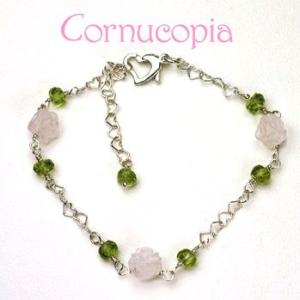 ローズクォーツ＆ペリドットローズブレスレット　レディース　パワーストーン天然石