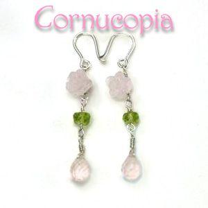 チェリーローズパワーストーンピアス/ペリドット＆ローズクォーツパワーストーン　天然石