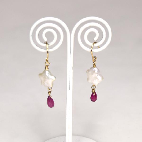 星型パールピアス・誕生石シリーズ　パワーストーン　天然石