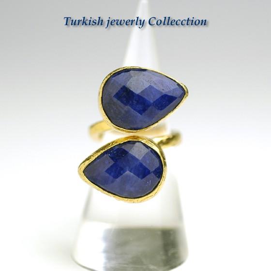 【売り尽くし半額セール】ラピスラズリ　ターキッシュ２ストーンリング３　パワーストーン　指輪フリーサイ...