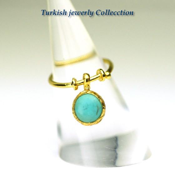 【売り尽くし半額セール】揺れるターコイズ　ターキッシュターコイズリング1　指輪フリーサイズ　パワース...