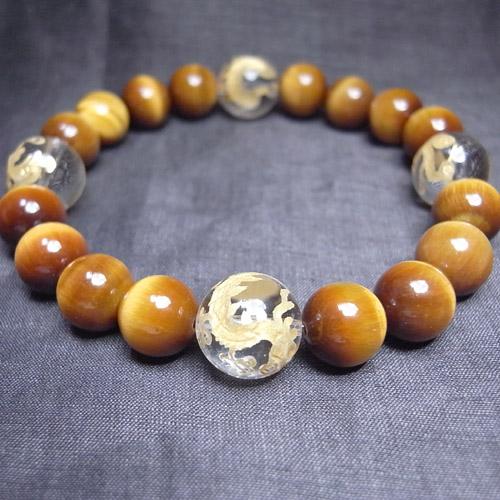 ユピテルパワーストーン　メンズブレスレット　/タイガーアイ＆四神彫り水晶　天然石　送料無料