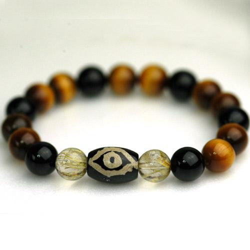 タイガーアイ＆ブラックトルマリン＆ルチルクォーツ　メンズブレスレット　パワーストン　天然石　送料無料