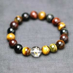 トリプルタイガーアイ＆梵字水晶　メンズブレスレット　パワーストーン　天然石　送料無料