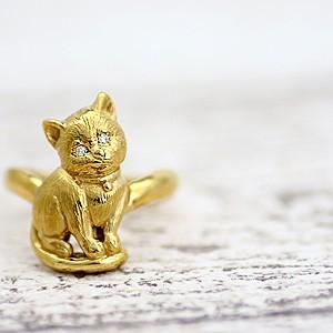 猫リングK18YGレディースダイヤモンドリング...の詳細画像3