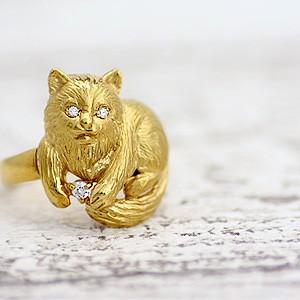 猫リングK18YGレディースダイヤモンドリング...の詳細画像1