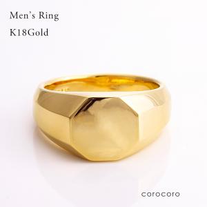 18金 メンズ リング ゴールド 指輪  Ｋ18 メンズリング　印台 18ｋ　裏抜き｜corocoro
