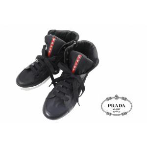 E064 Prada プラダ ハイカット スニーカー ブーツ 男 ブラック 7 5 新生活 メンズ 靴 新品
