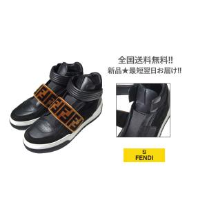 E122 Fendi フェンディ オールレザー ロゴ スニーカー メンズ 新品 イタリア製 男 7 ブラック 海外並行輸入正規品