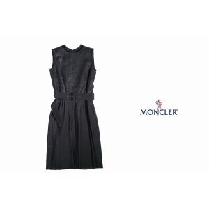 F147 新発売 Moncler モンクレール レディース ベルト付き プリーツ ブラック 新品 38 ワンピース 女
