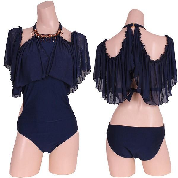 品のいい甘さのワンピース ネイビー 水着 可愛い ビキニ 海 ビーチ プール リゾート イベント 大...