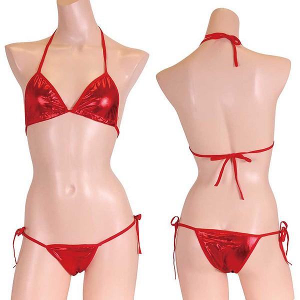 パキッとコントラストの効いたキラキラメタリックビキニ レッド コスプレ小物 インナー アニメ アイド...