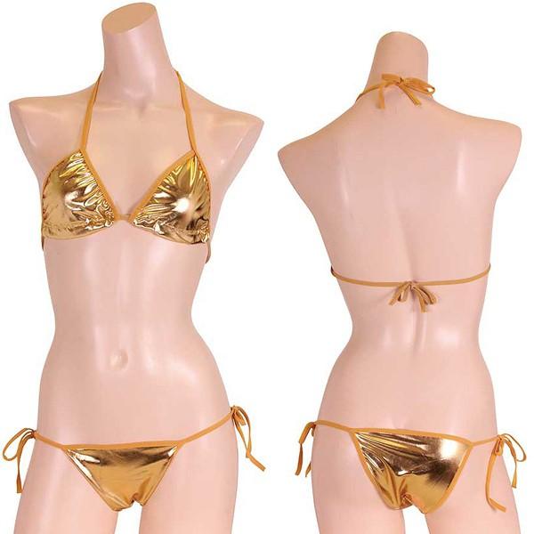 パキッとコントラストの効いたキラキラメタリックビキニ ゴールド コスプレ小物 インナー アニメ アイ...