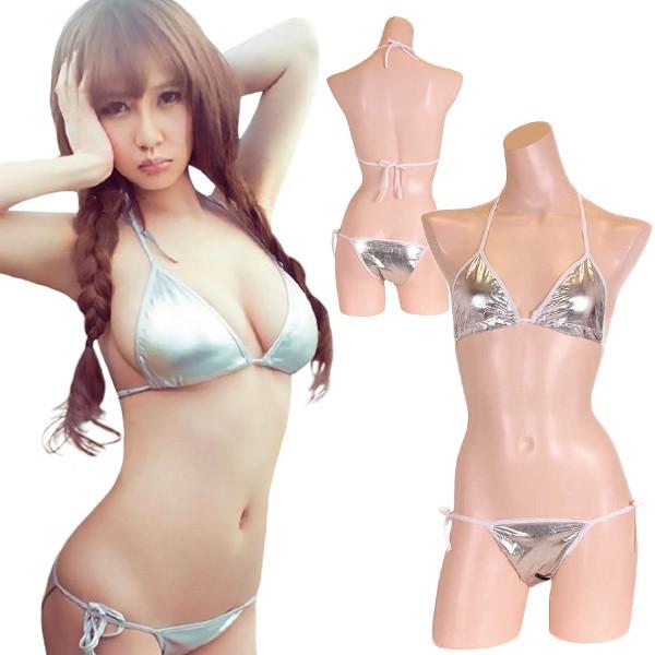 パキッとコントラストの効いたキラキラメタリックビキニ シルバー コスプレ小物 インナー アニメ アイ...