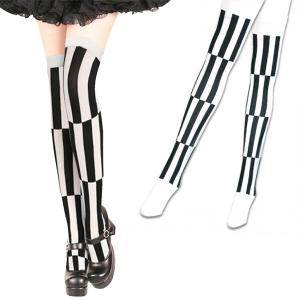 切り替えストライプ柄ニーハイストッキング 色白×黒 コスプレ 可愛い ソックス 靴下 アニメ アイドル ハロウィン イベント 仮装 大人 コスチューム