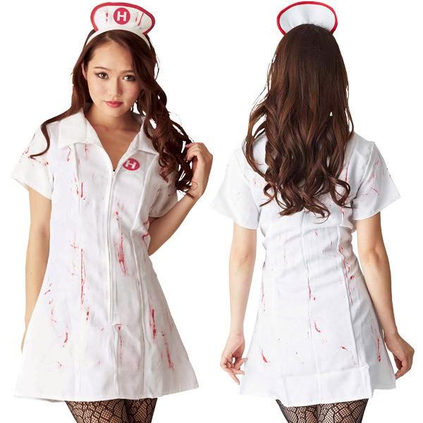 Aラインミニスカワンピ・ブラッディナース コスプレ 可愛い ナース 白衣 制服 看護師 看護婦 医者...