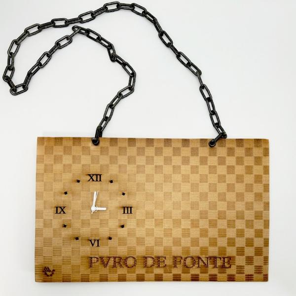 時計 壁掛け アンティーク 時計 デジタル 杉 柾目 市松時計 鉄 チェーン 取手付 手話 市松模様...