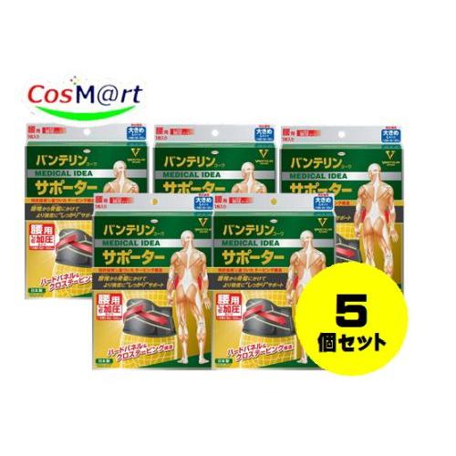 【5個セット】 興和 バンテリンコーワサポーター 腰用 しっかり加圧タイプ 大きめ L ブラック（1...