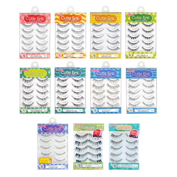 キューティアイ Cutie Eye ナチュラルつけまつげ グルー付き 5ペア入 全10種 透明軸 ま...