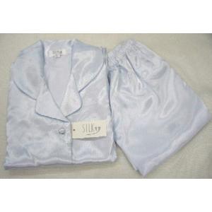 レディース シルク風 パジャマ 長袖≪無地・シルバー≫ サイズ L