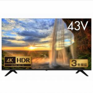 中古 グリーンハウス 4K/HDR対応43V型ベゼルレス液晶テレビ GH-TV43BGE-BK 2022年製