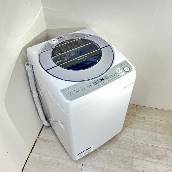 中古 8.0kg 送風乾燥 全自動洗濯機 シャープ ES-GV8D-S 2019年製造 インバーター...
