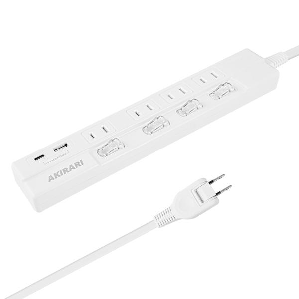 電源タップ 4個AC口 1個USB 1個PD口 急速充電 雷ガード ホコリ防止 ホワイト スイッチ電...