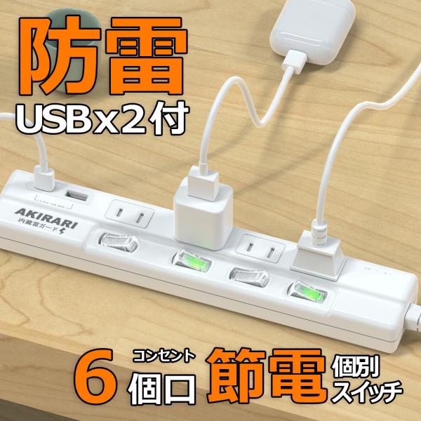 電源タップ AC4個口+2USB type-C type-A スマートIC USB ホワイト ホコリ...