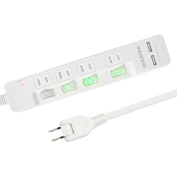 AKIRARI 送料無料 コンセント 電源タップ 個別スイッチ 2個USB 6個 ホワイト 1m 家...