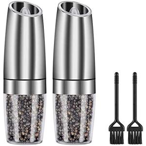 電動ペッパーミル 電動ミル 光るペッパーミル ソルト＆ペッパー ＆スパイス ＆岩塩 傾けるだけで挽ける 粗さ調節可能 2本セット シルバー …