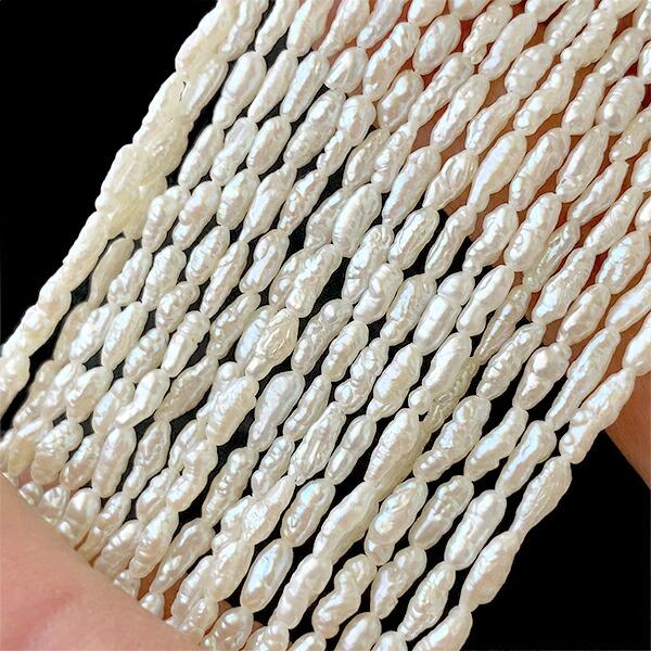 淡水パール（ライス　ライスバロック　ロングライス）大きさ　約5〜7.5×2〜2.3mm穴径　約0.5...