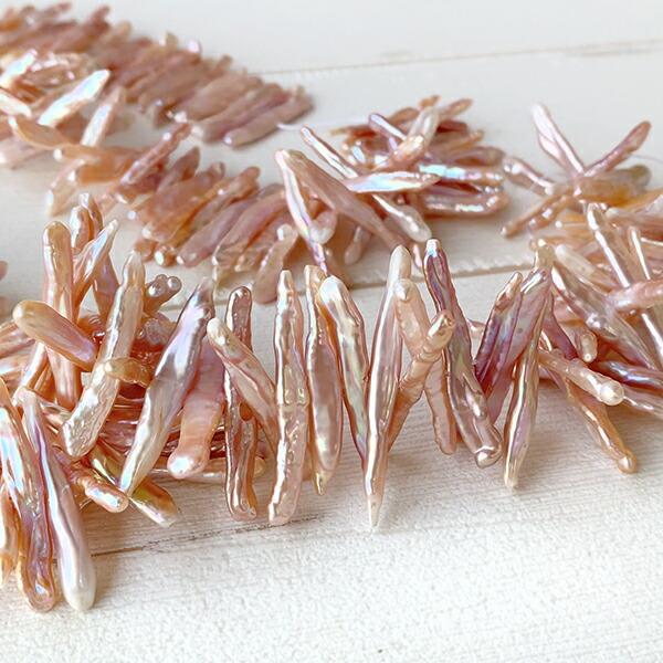 淡水パール （スティック ビワ 枝） 大きさ 約4.5〜5.5×28〜38mm カラー ナチュラルピ...