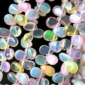 天然石 プレシャスオパール （フラットドロッププレーン） ピンク マルチカラー 大きさ 約4〜5×6〜7mm 穴径 約0.3〜0.4mm 10個